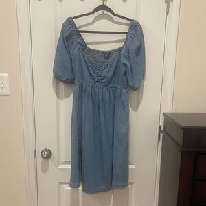 GAP Blue Midi Dress with Puff Sleeves